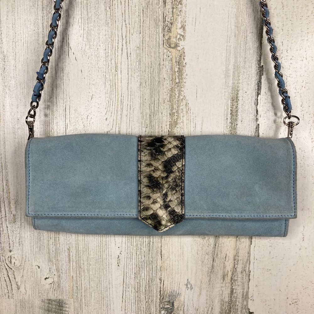 Vintage Blue and Snake Print Clutch